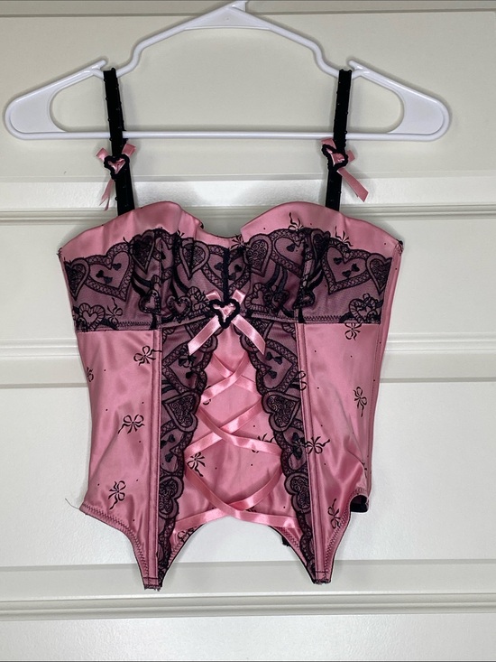 Victoria's Secret Other - INSANE Y2K VS Pink Satin Lace-Up Corset Bustier with Black Lace Accents